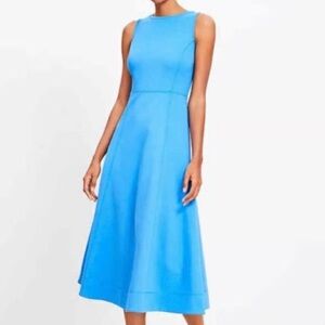 LOFT Blue Ponte Seamed Flare Midi Dress